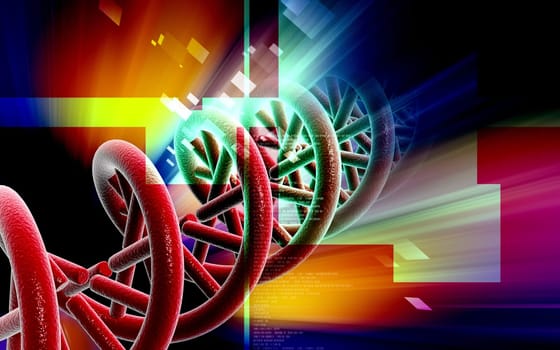 Digital illustration DNA structure in colour background