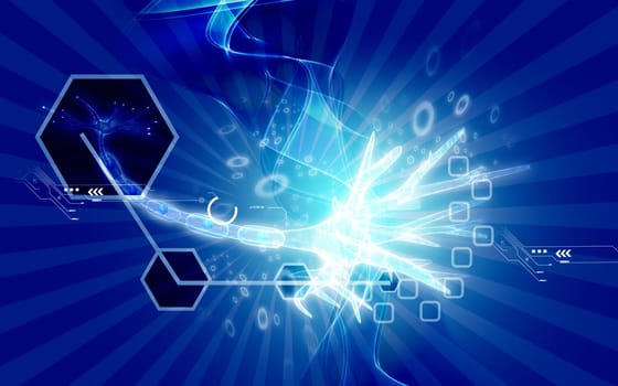 Digital illustration of neuron in colour background