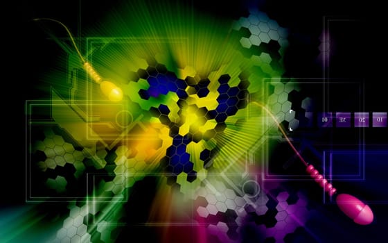 Digital illustration of sperm in colour background