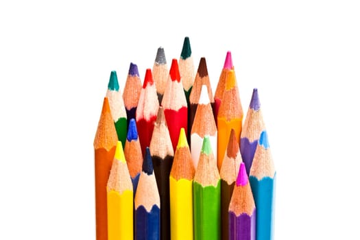 Colorful pencils on focus isolated on white background