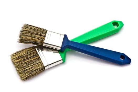 Paintbrushes closeup on white background