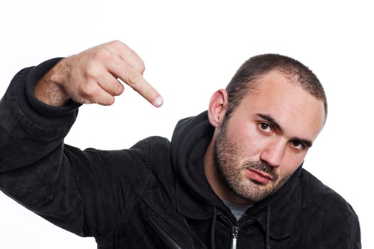 bad boy showing his finger in studio