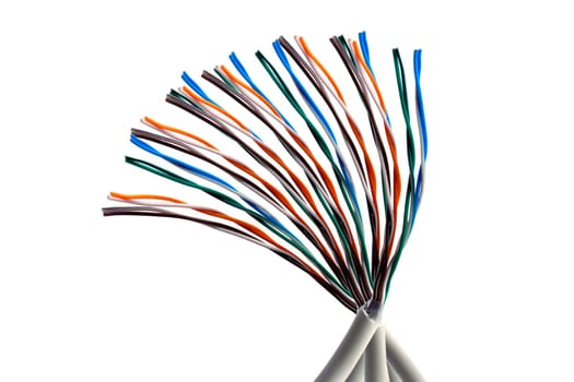 Colorful cables closeup on white background