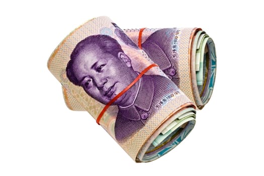 Two rolls of chinese money isolated on white background