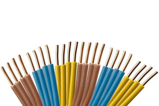 colorful electrical wires isolated on white background, wire