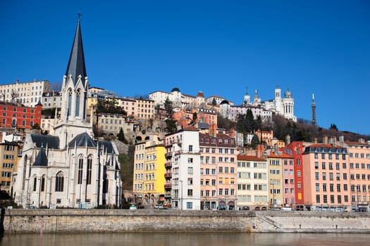 panorama of Lyon city and Saone river