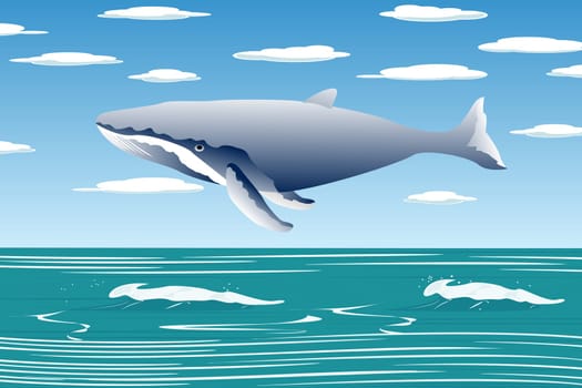 Ocean landscape with sperm whale