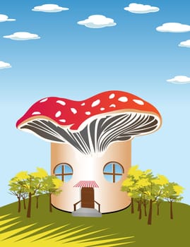 Fantasy cartoon background with a mushroom shape house