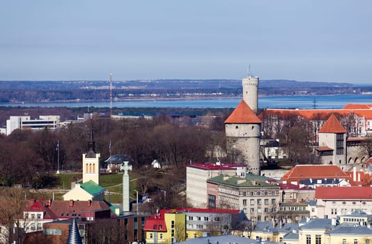 Capital of Estonia, Tallinn is famous for its World Heritage old town walls and cobbled streets. This view shows the Freedom glass cross