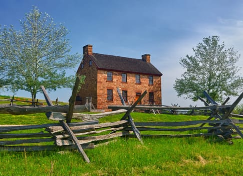 The old stone house in the center of the Manassas Civil War battlefield site near Bull Run