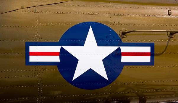 US airforce stars and stripes on side of old fighter aircraft