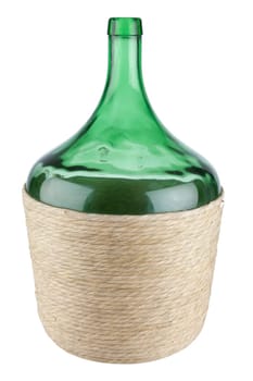 big green glass wine bottle on a white background