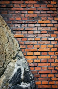 Grungy background of brick and rock wall