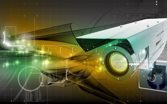 Digital illustration of security camera in colour background