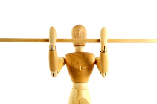 A manikin doing a chinup