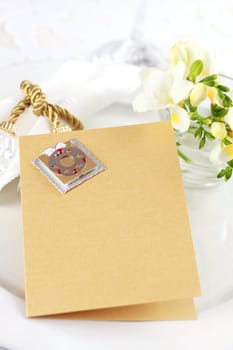 Invitation card for wedding dinner or menu with copy space for text in silver and gold