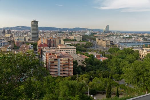 panorama of the city of Barcelona Spain, From the mountain of Montjiuc.