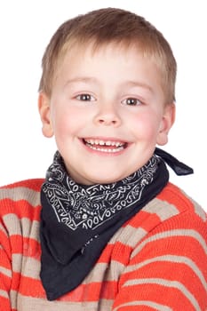 Adorable child with blond hair isolated on white background