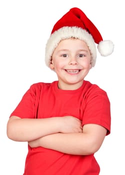 Adorable child with Santa Hat isolated on white background