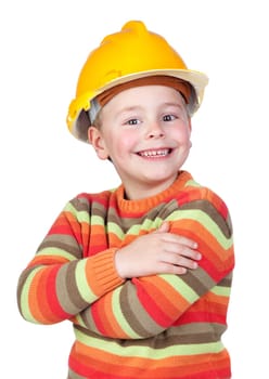 Little construction worker isolated on white background