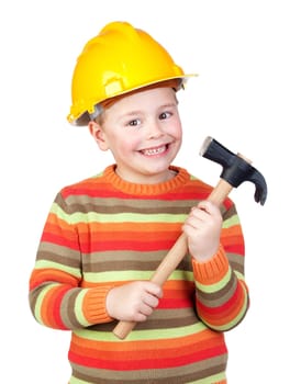 Little construction worker isolated on white background
