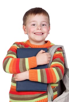 Student child with books isolated on white background