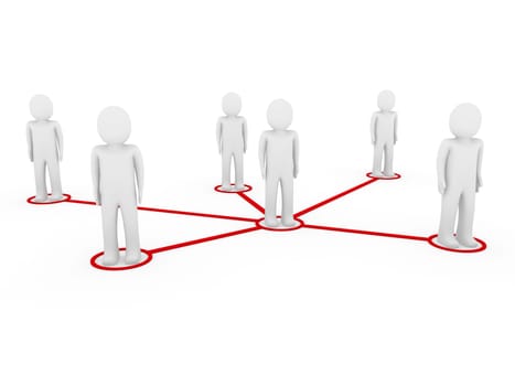 3d men network social red people connection teamwork