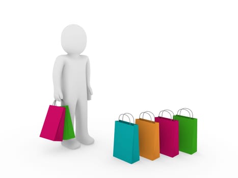 3d human man sale bag retail shopping pink