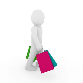 3d human man sale bag retail shopping pink