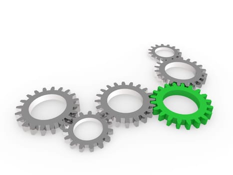 3d gear green steel chrom machine metal technology