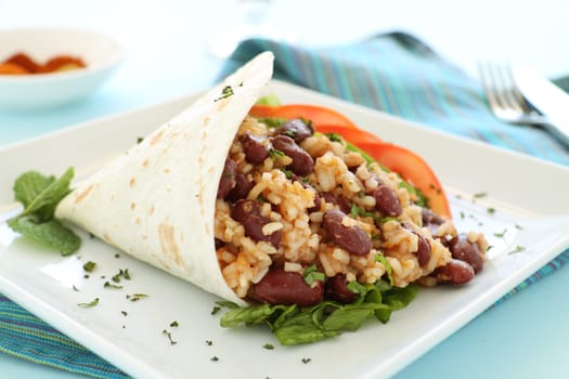 Delicious spicy and hot Mexican beef tortilla with red kidney beans.