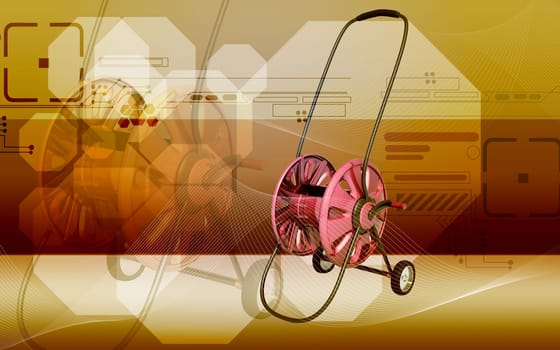 Digital illustration of hose reel trolley in colour background