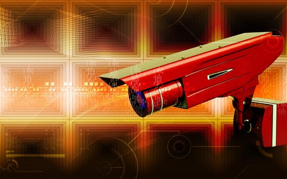 Digital illustration of security camera in colour background
