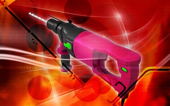 Digital illustration of hammer drill in colour background
