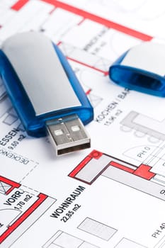 USB disk on a design and plan for a house