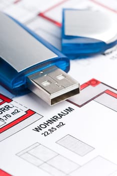 USB disk on a design and plan for a house