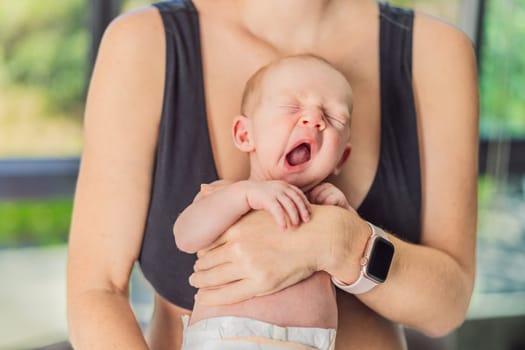 A mother lovingly embraces her newborn baby, holding them close to her chest. A tender moment of warmth, security, and deep maternal love, symbolizing bonding, comfort, and the unbreakable connection between mother and child.