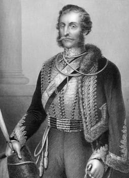 Lieutenant General James Thomas Brudenell, 7th Earl of Cardigan (1797-1868) on engraving from 1800s. Officer in the British Army who commanded the Light Brigade during the Crimean War. Drawn and engraved by D.J.Pound and published by the London Printing a