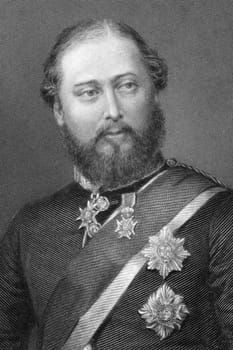 Edward VII (1841-1910) on engraving from 1800s. King of the United Kingdom of Great Britain and Ireland and of the British Dominions and Emperor of India during 1901- 1910. Engraved by G.Cook and published in London by Virtue &amp  Co.