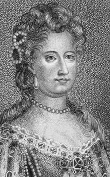 Mary II (1662-1694) on engraving from 1804. Queen regnant of England, Scotland and Ireland during 1689-1694. Engraved by Lundin and published in London by R.Ogle Holborn.
