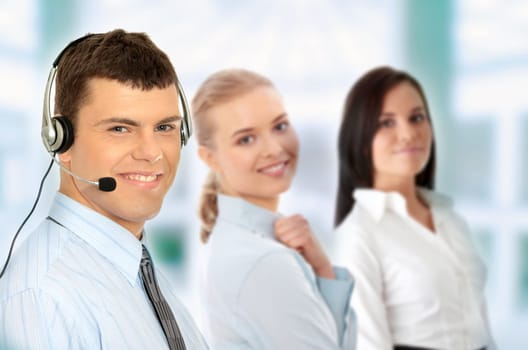 Charming customer service representative with headset on