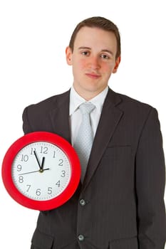Businessman with clock isolated on white background