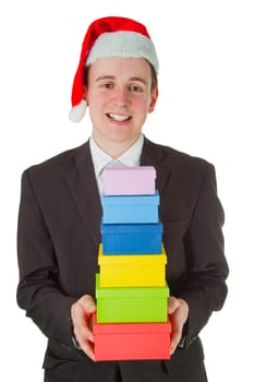 Businessman with Santa hat isolated on white background