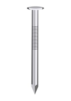 An isolated metallic nail on white background