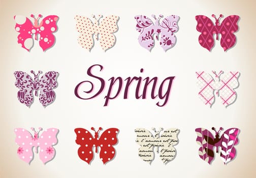 pattern Illustration of butterflies in warm and pink tones. Vector file available.
