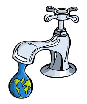 Leaking faucet the earth planet shaped drop