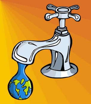 Leaking faucet the earth planet shaped drop
