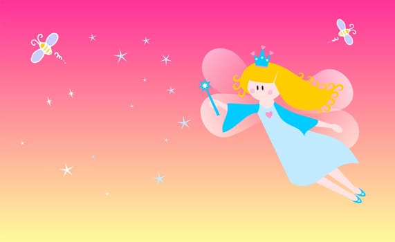 Cute fairy over a starry background. Vector available