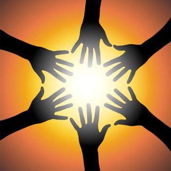 Black hands illustration over a orange background