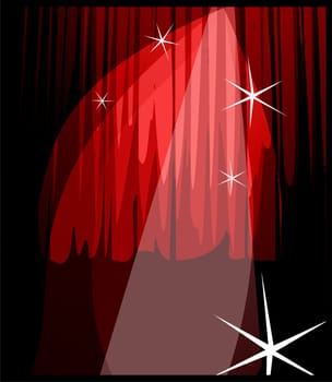 Illustration a theater curtain with star flares around